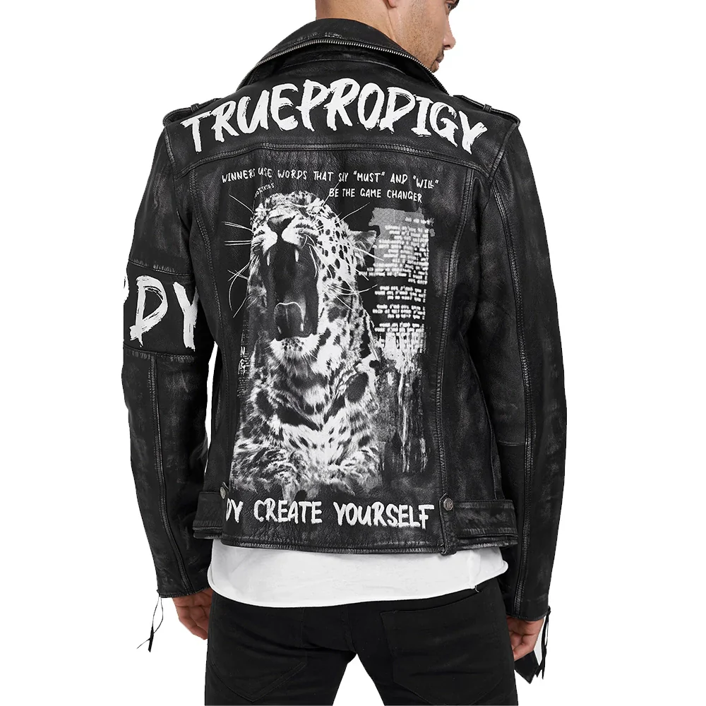 rugged matte men's black leather biker jacket