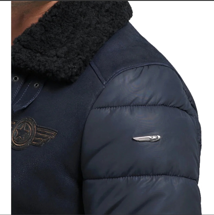 men's blue b3 raf aviator sheepskin shearling leather jacket