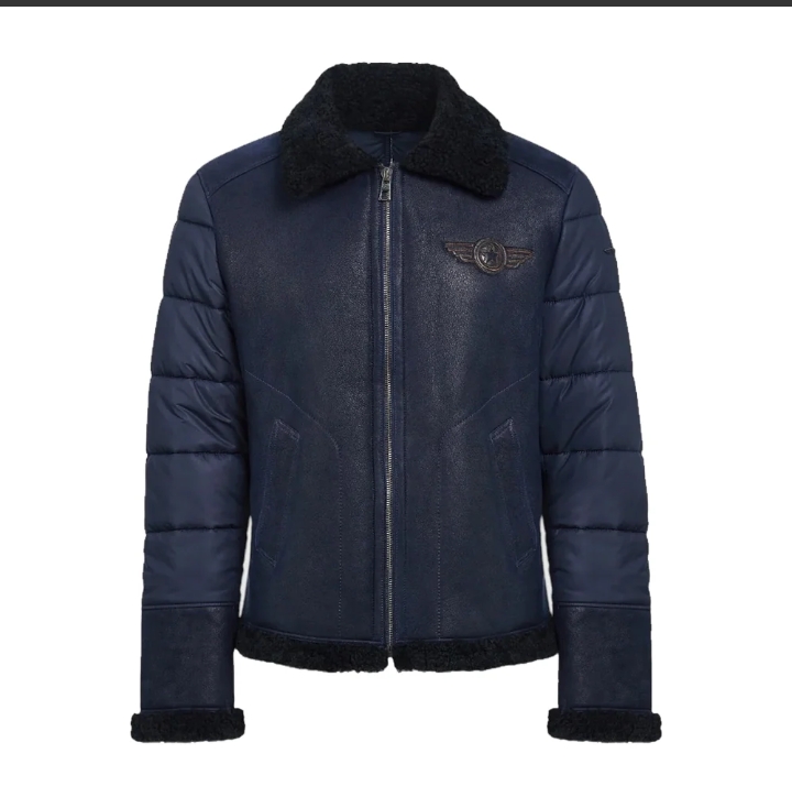 men's blue b3 raf aviator sheepskin shearling leather jacket