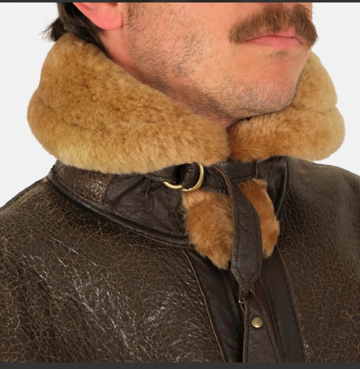distressed brown shearling leather bomber jacket for mens