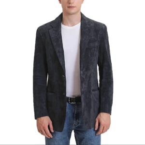 classic slim fit two button mens blue leather blazer