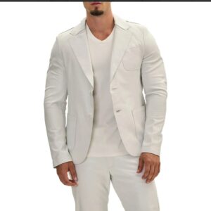 classis two button lambskin white leather blazer mens