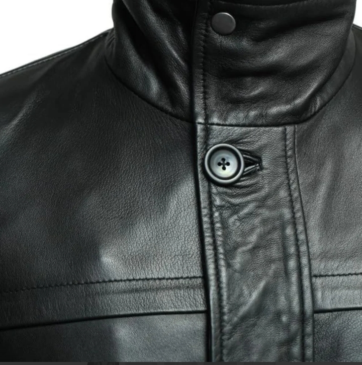 murphy men's real lambskin black leather car coat 3/4 length coat