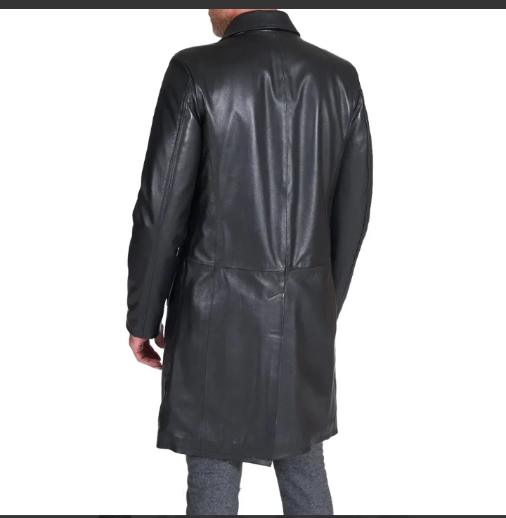 men's long real black lamb leather long coat