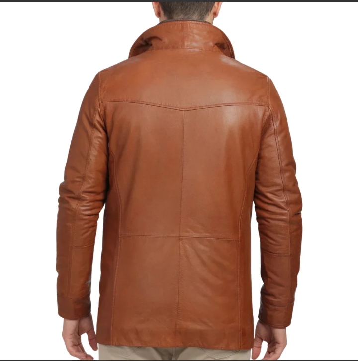 men's genuine brown lamb leather coat with removable quilted vest
