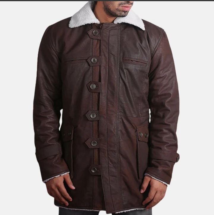 mens brown bane shearling leather coat