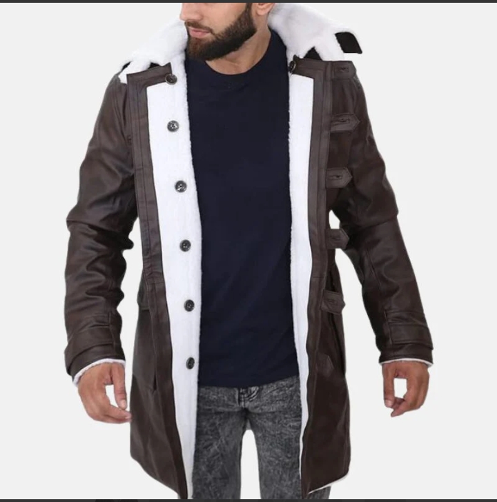 mens brown bane shearling leather coat