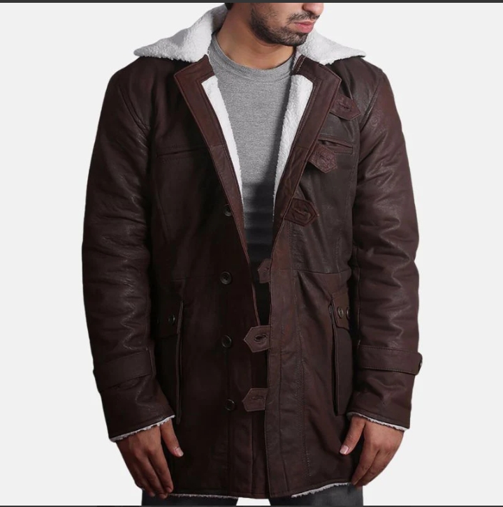 mens brown bane shearling leather coat
