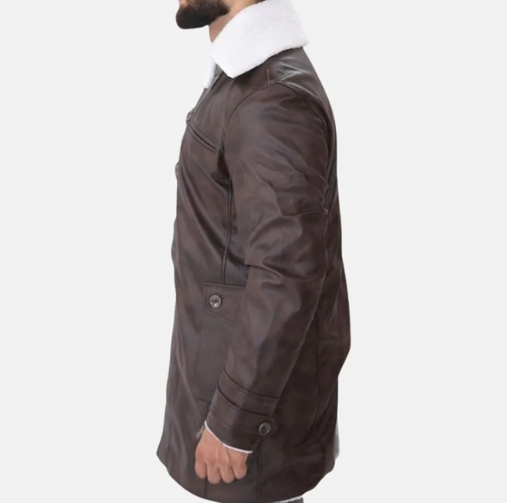 mens brown bane shearling leather coat