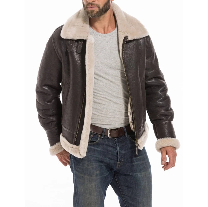 sheepskin b3 raf men's fur shearling bomber brown aviator jacket 60 reviews