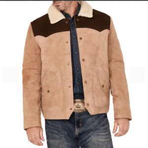 mens beige and brown suede shearling collar dutton jacket