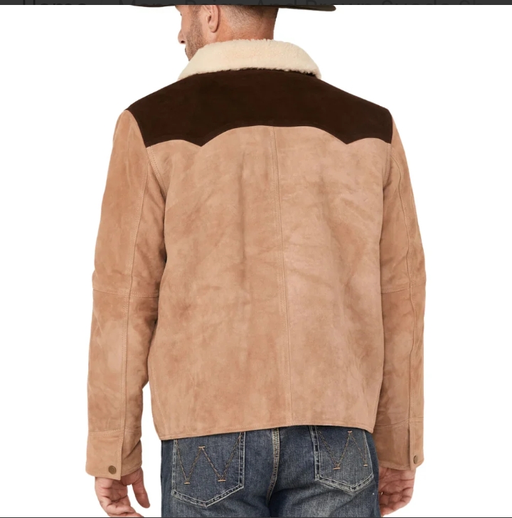 mens beige and brown suede shearling collar dutton jacket