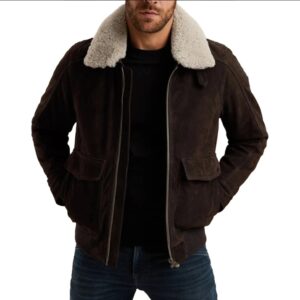 men's brown aviator nubuck leather fur jacket