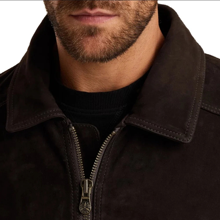 men's brown aviator nubuck leather fur jacket