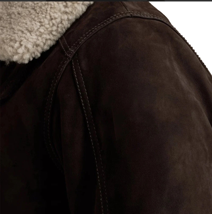 men's brown aviator nubuck leather fur jacket