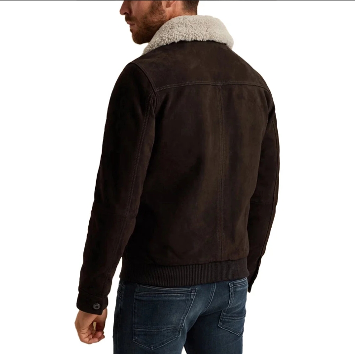 men's brown aviator nubuck leather fur jacket