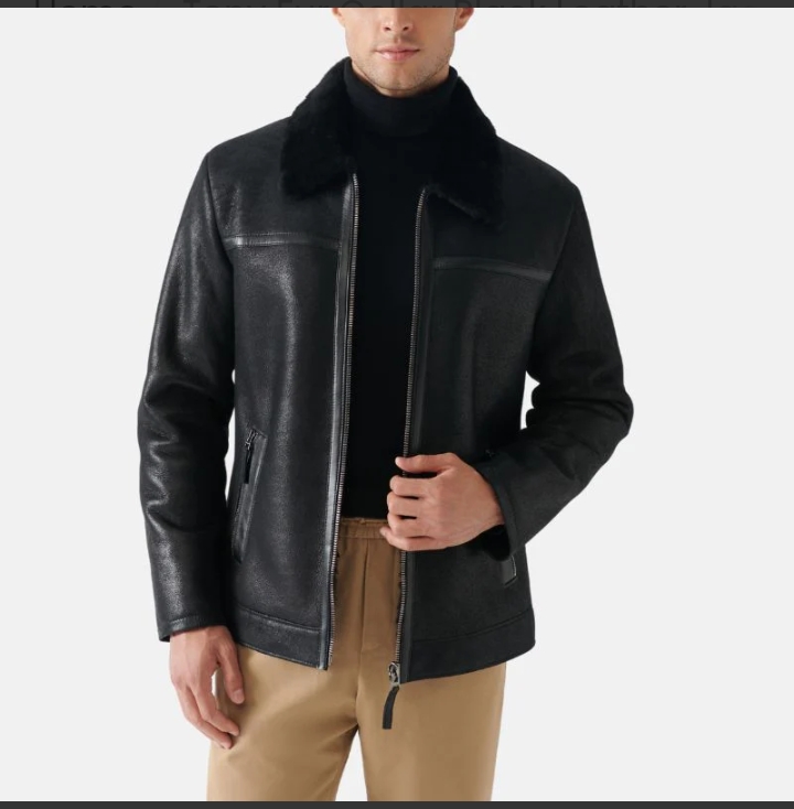 tony fur collar black leather jacket mens