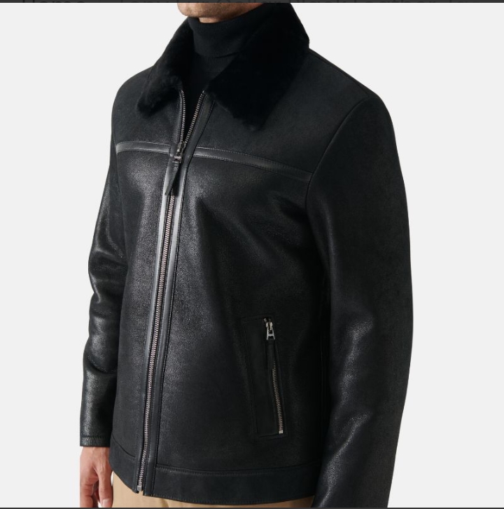 tony fur collar black leather jacket mens