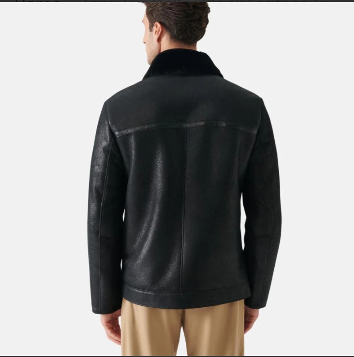 tony fur collar black leather jacket mens