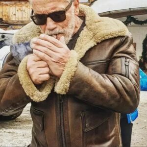 mens arnold schwarzenegger winter aviator shearling leather jacket
