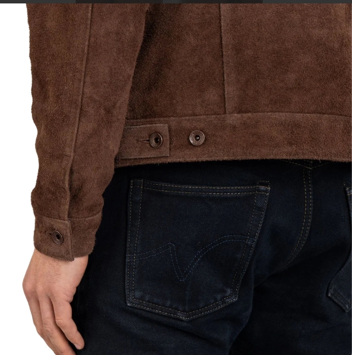 james men's shirt collar dark brown suede leather trucker jacket