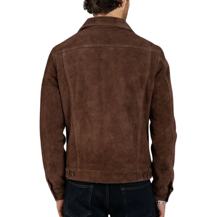 james men's shirt collar dark brown suede leather trucker jacket