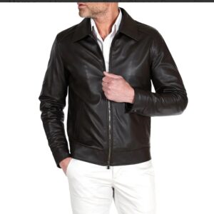 mens john dark choco brown shirt collar leather jacket