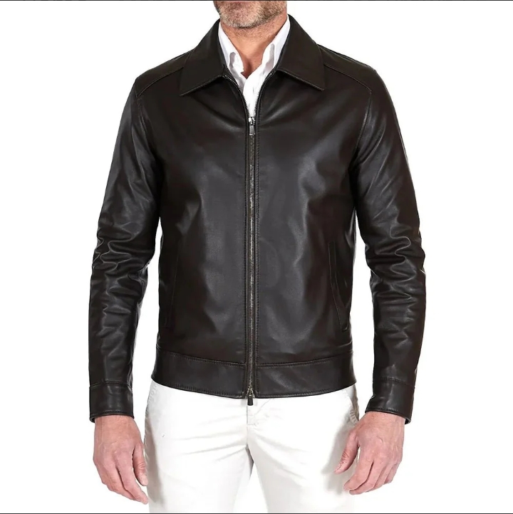 mens john dark choco brown shirt collar leather jacket