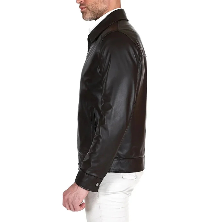 mens john dark choco brown shirt collar leather jacket