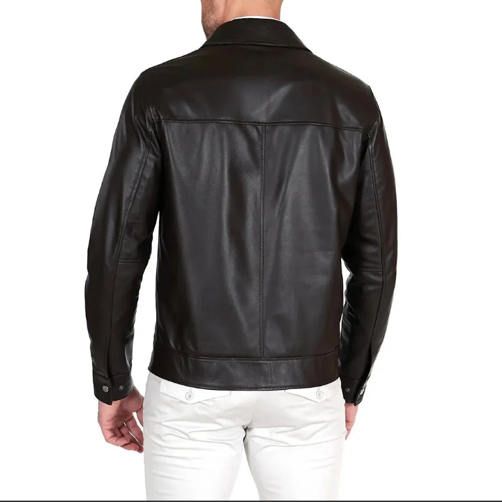 mens john dark choco brown shirt collar leather jacket