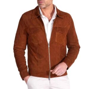 men's tan brown real suede leather jacket