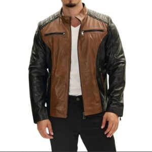 roadster two tone men's black and brown leather jacket
