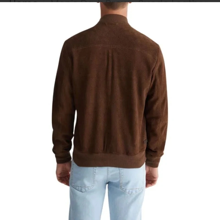 men's dark brown suede leather bomber jacket