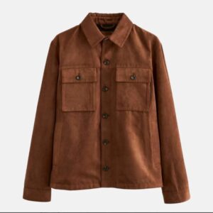 men's shirt style camel brown suede leather trucker jacket