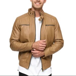 men's camel brown urban lambskin leather jacket