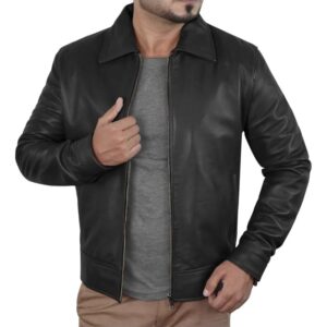 mens john black biker leather jacket