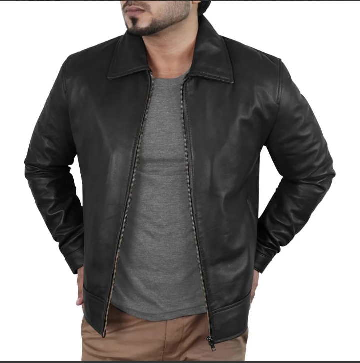 mens john black biker leather jacket