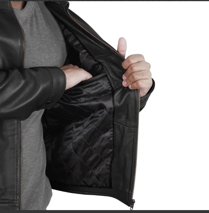 mens john black biker leather jacket