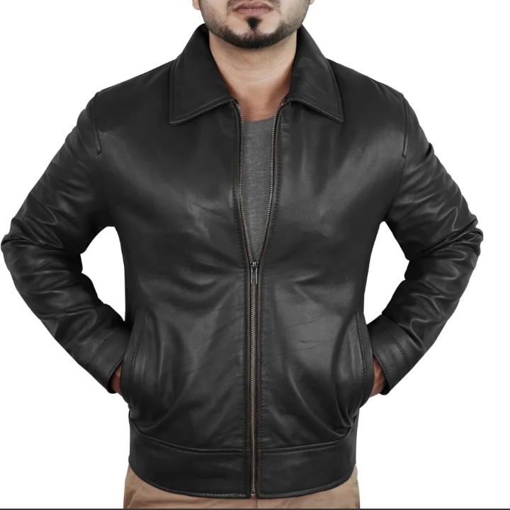 mens john black biker leather jacket