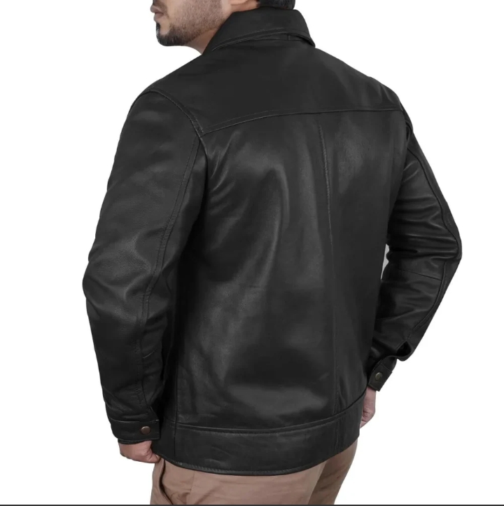 mens john black biker leather jacket