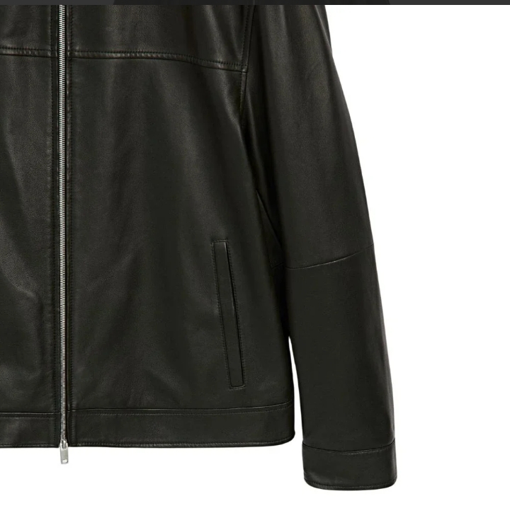 classic men's dark green shirt collar leather jacket