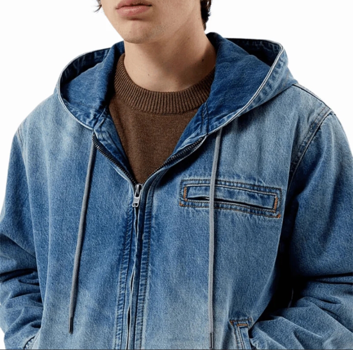mens blue denim hooded jean jacket