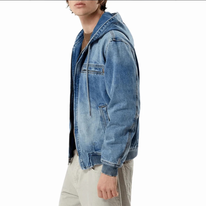 mens blue denim hooded jean jacket