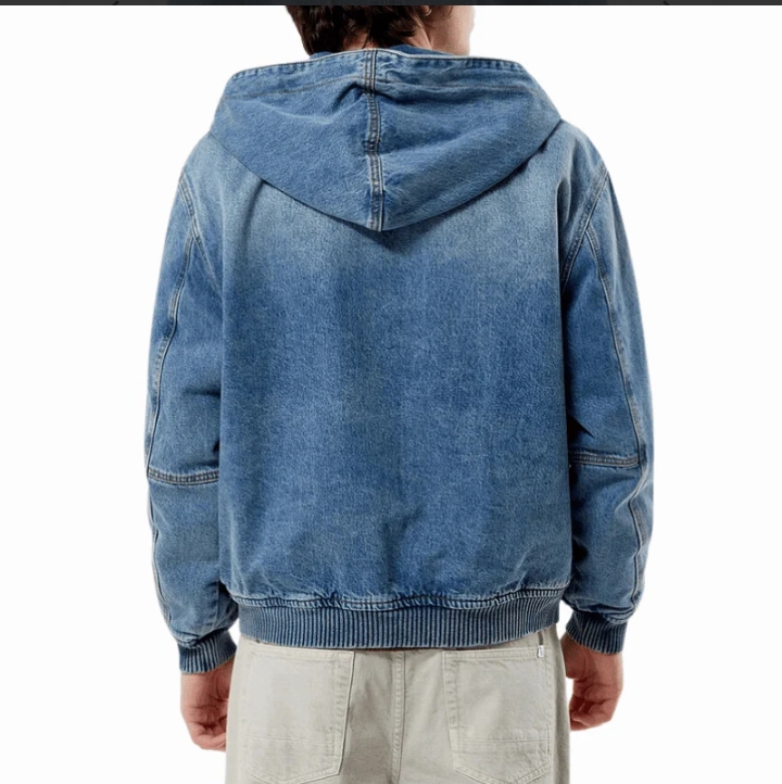 mens blue denim hooded jean jacket