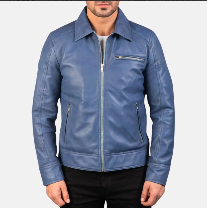 shirt collar blue leather jacket mens
