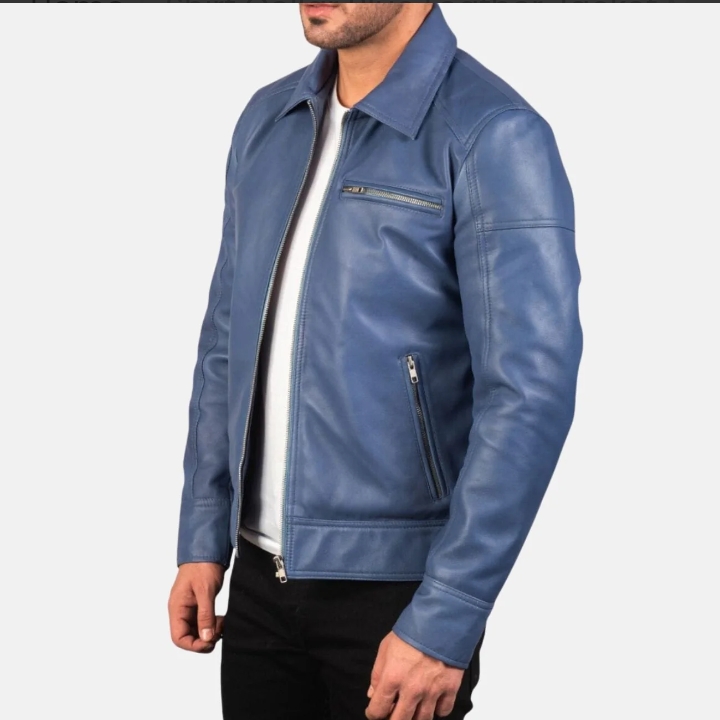 shirt collar blue leather jacket mens