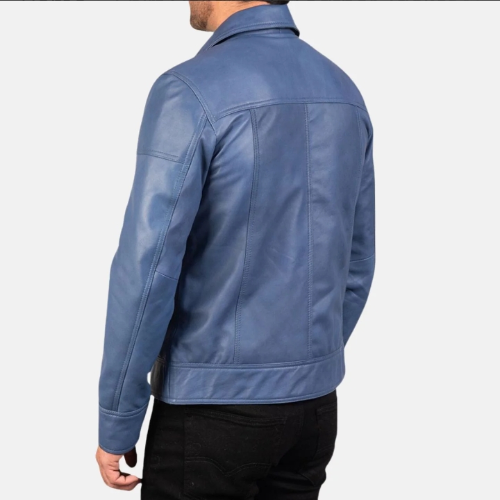 shirt collar blue leather jacket mens