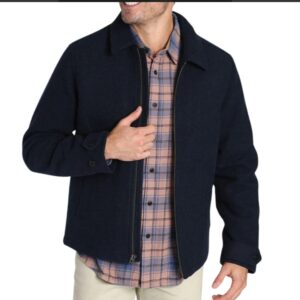 men's navy blue zip up wool blend jacket