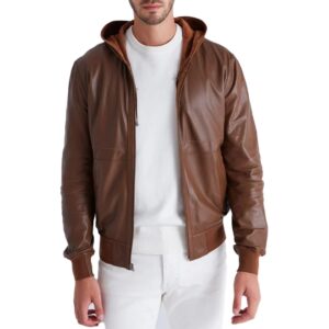 men's real brown reversible suede jacket with hood