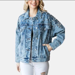 women's denim blue perl cotton jean jacket